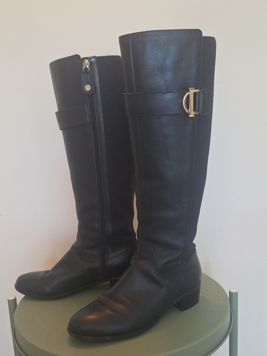 Isaac Mizrahi Shoes - Isaac Mizrahi Black Over-the-Knee Boots with Gold Buckle